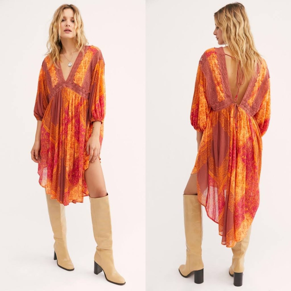 Free People Moonchild Lakeside Open Back Long Sleeve Bandana Maxi Tunic - Picture 4 of 4